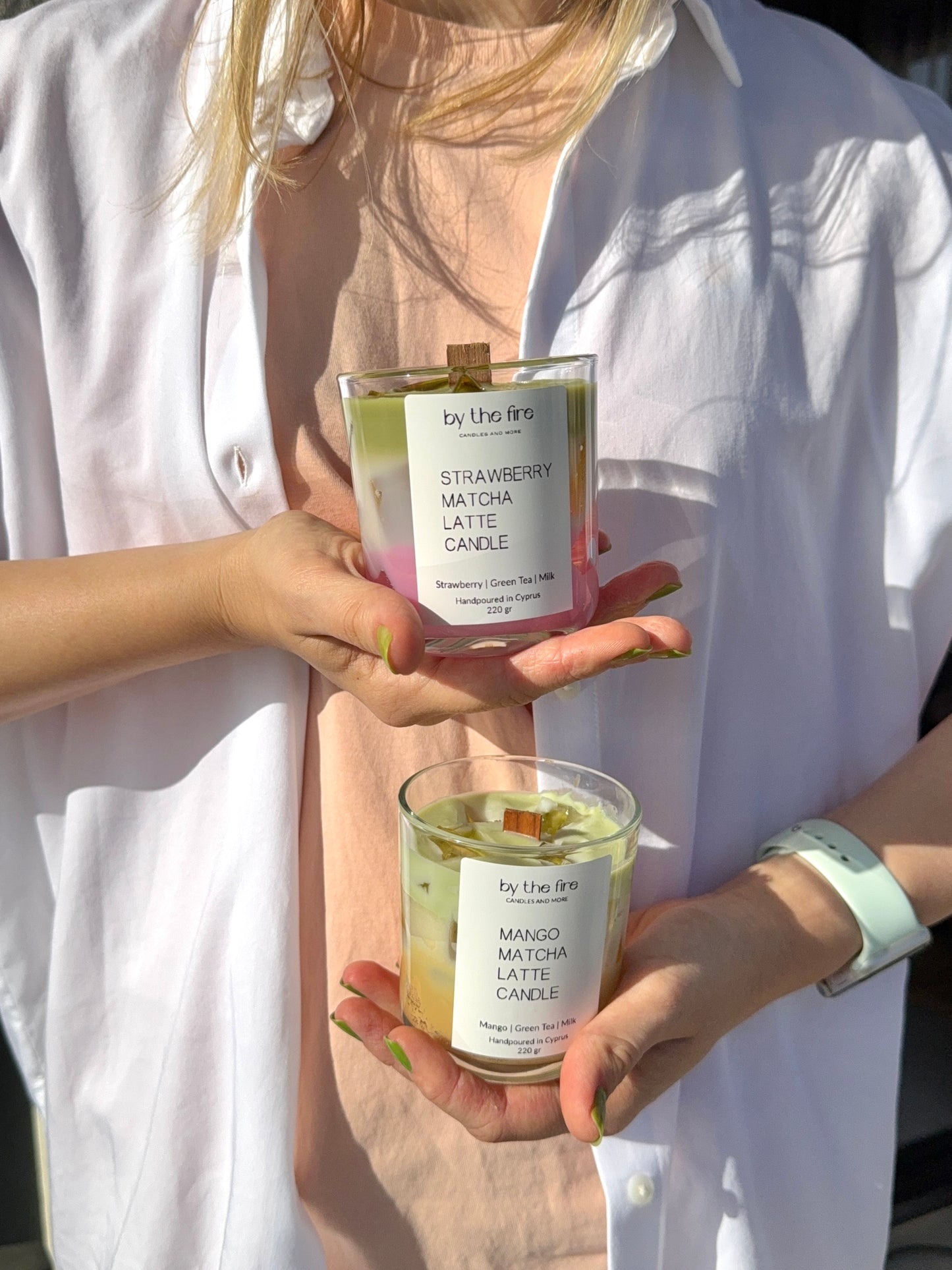 Strawberry Matcha Latte Candle – 220g Soy Wax Candle in Glass Jar | ByTheFire