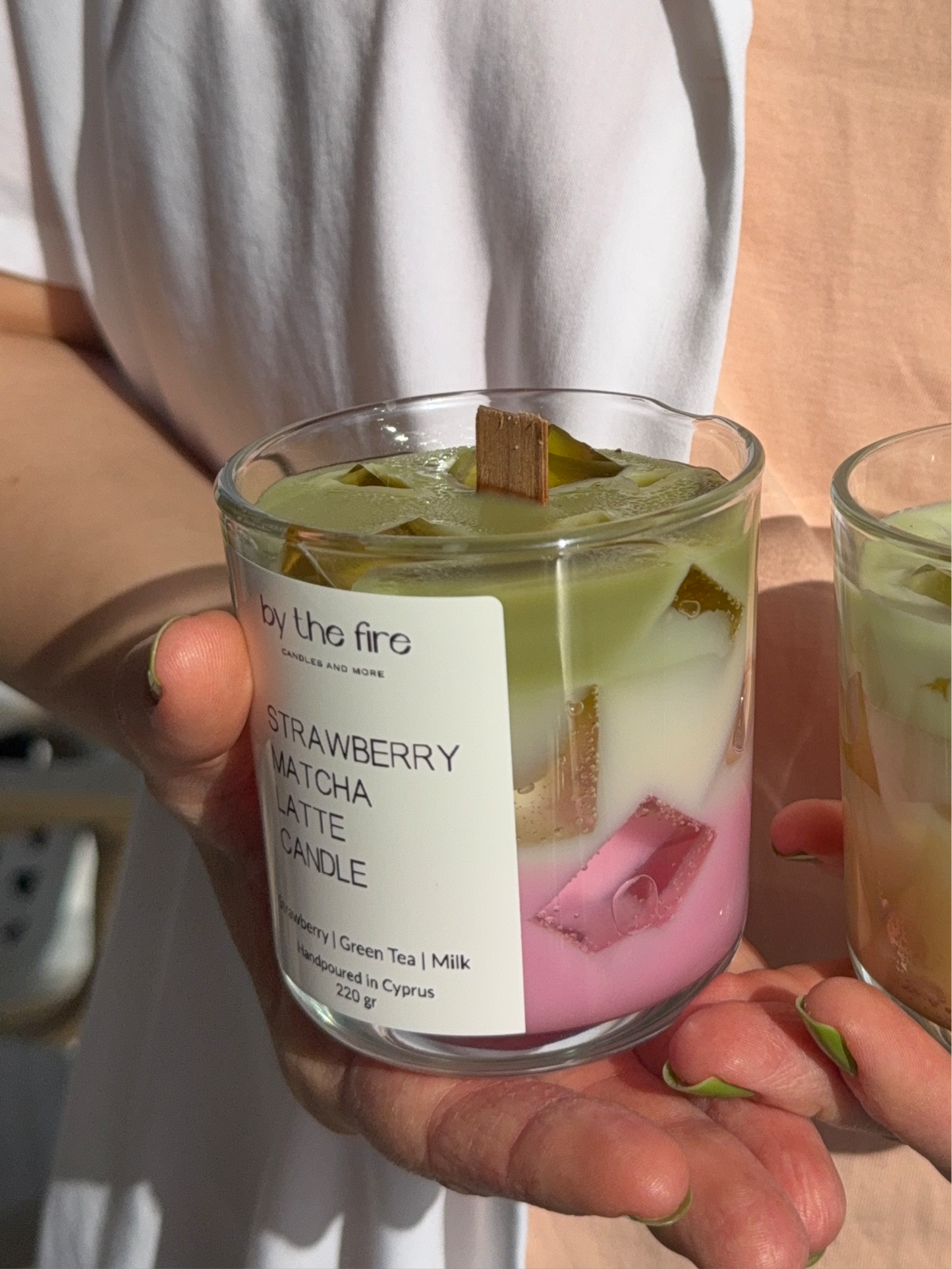 Strawberry Matcha Latte Candle – 220g Soy Wax Candle in Glass Jar | ByTheFire