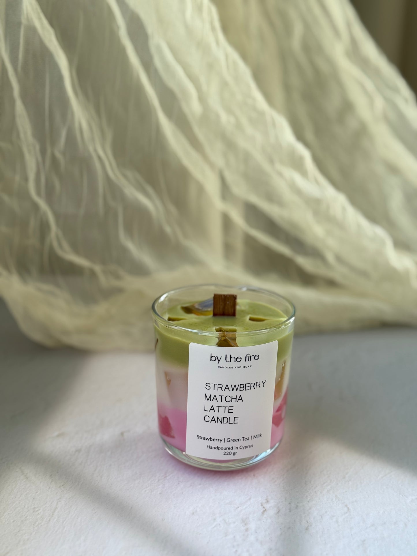Strawberry Matcha Latte Candle – 220g Soy Wax Candle in Glass Jar | ByTheFire