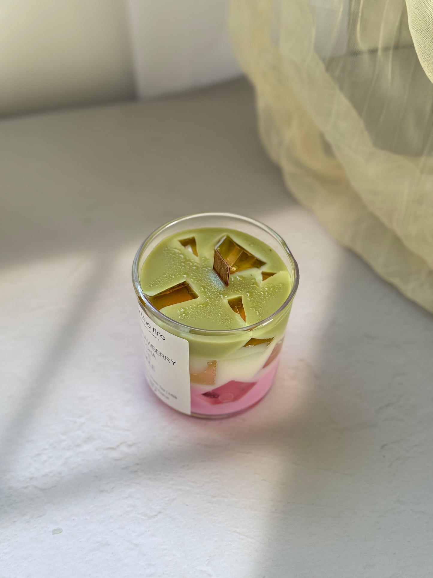 Strawberry Matcha Latte Candle – 220g Soy Wax Candle in Glass Jar | ByTheFire