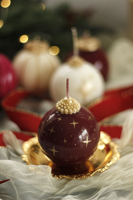 Glossy Christmas Ball with Golden Stars Hand Painting