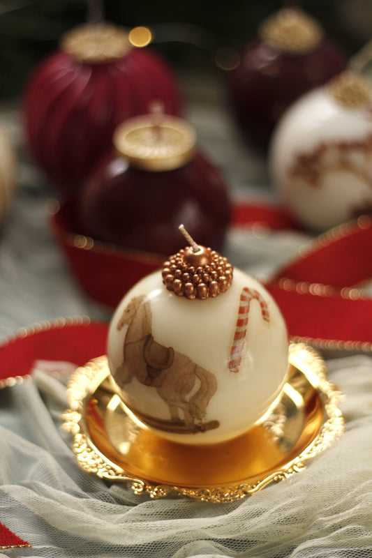 Glossy Christmas Ball with Horse and Candy cane Prints